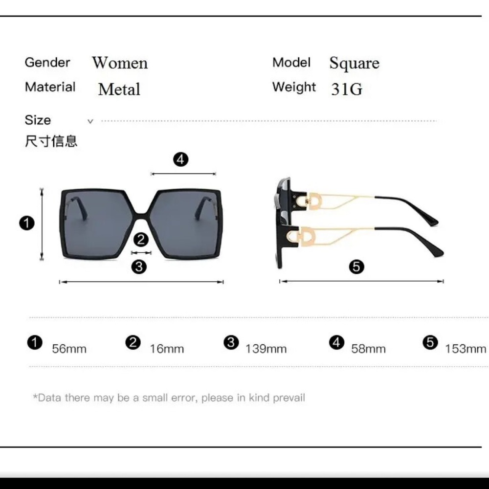 Black  & Rose Square Sunglasses with Gold Arm Detail - Picture 2 of 2